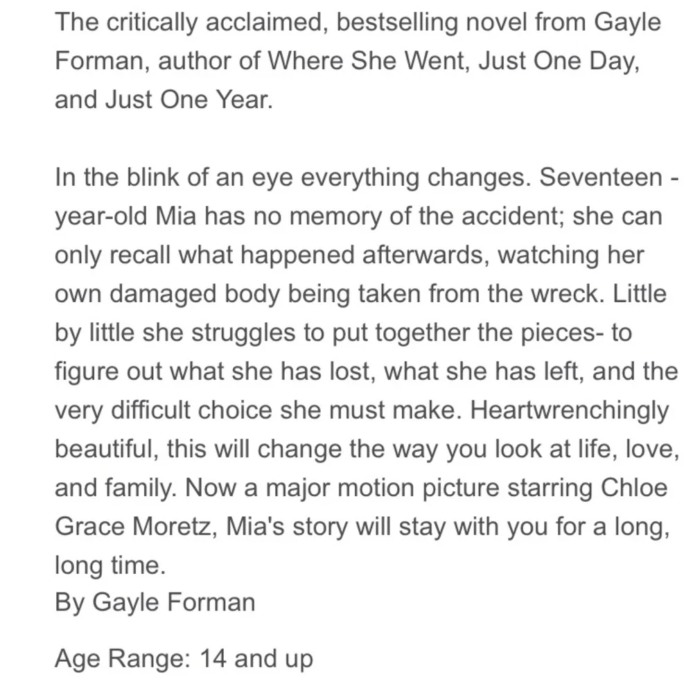 Gayle Forman If I Stay Young Adult Teen Book
